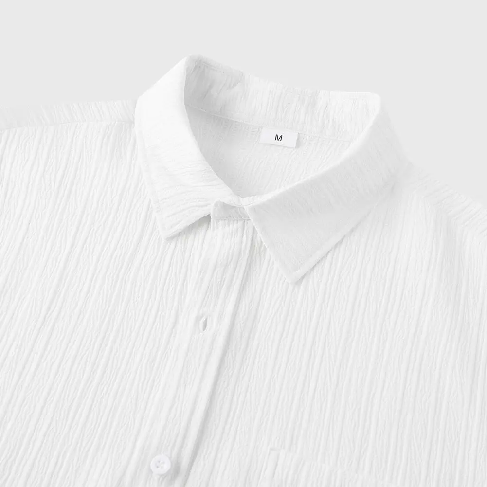 

Рубашка мужская с воротником с лацканами, стильная текстурированная Удобная блузка с карманами, на пуговицах, свободного покроя, однотонная модная сорочка