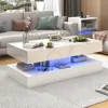 Modern Stylish Coffee Table with LED lights, Double-Layer Design for Living Room Coffee Table with 2 Storage Drawers 1
