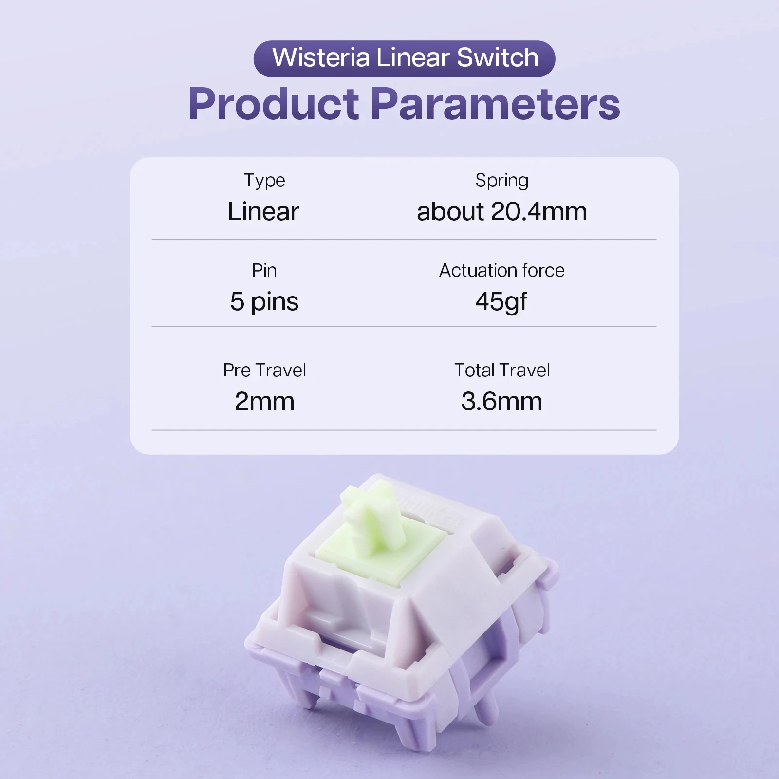 Epomaker Wisteria Linear Switches Grupo Teclado Mecânico Hot Swappable 5pin Fábrica Lubed 100 Pcs - Imagem 3
