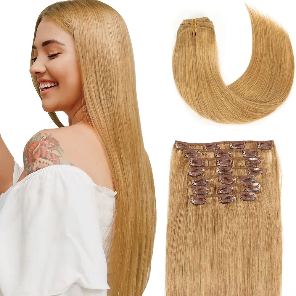 

Straight Clip in Hair Extensions Remy Hair Seamless Invisible Clip in Human Hair Extensions 10PCS/PACK 160g /Set Honey Blonde#27