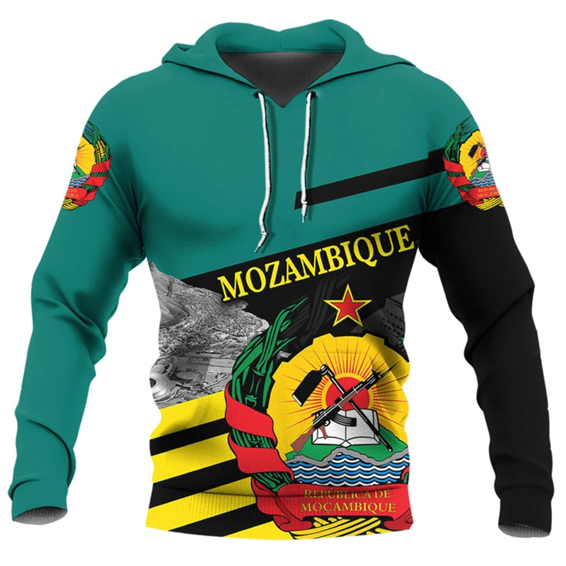 thumbnail image 1 of Sudadera con capucha con estampado 3D de la bandera de Mozambique para hombre, ropa informal de uso diario, sudadera con estampado de emblema nacional, ropa africana para hombre, 1 of 5