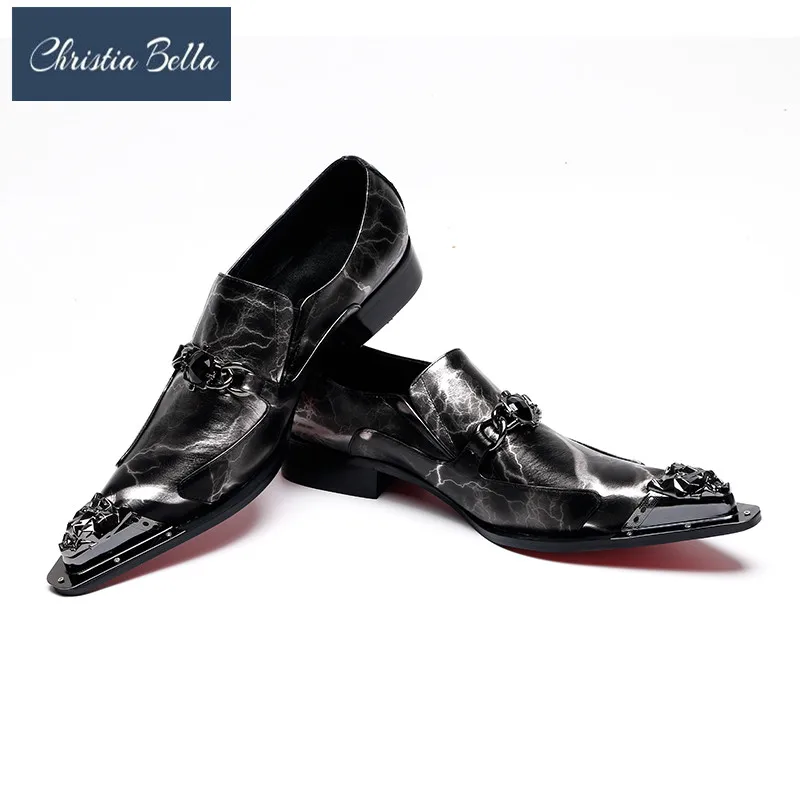 

Christia Bella New Business Party Men Genuine Leather Oxford Shoes Plus Size Pointed Toe Men Slip on Flat Shoes Mens Dress Shoes