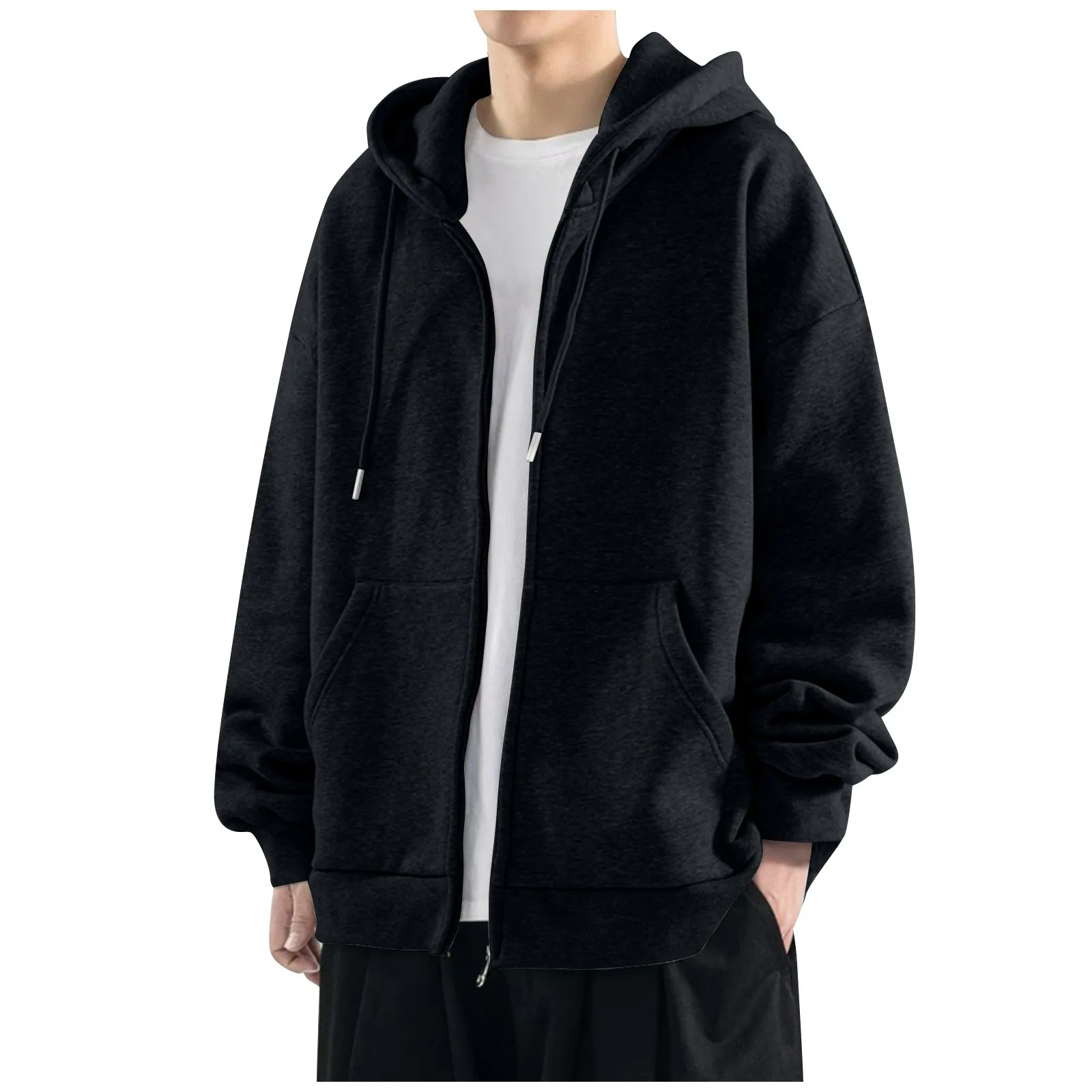 

Мужской однотонный кардиган с капюшоном, повседневный Свободный свитшот с длинным рукавом, одежда для осени и зимы, 2023