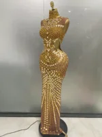 Luxury Shiny Mirror Rhinestones Hollowed-out Long Dress 2025Women Celebrity Evening Party Catwalk Prom Stage Photo Shoot Dresses - Image 2