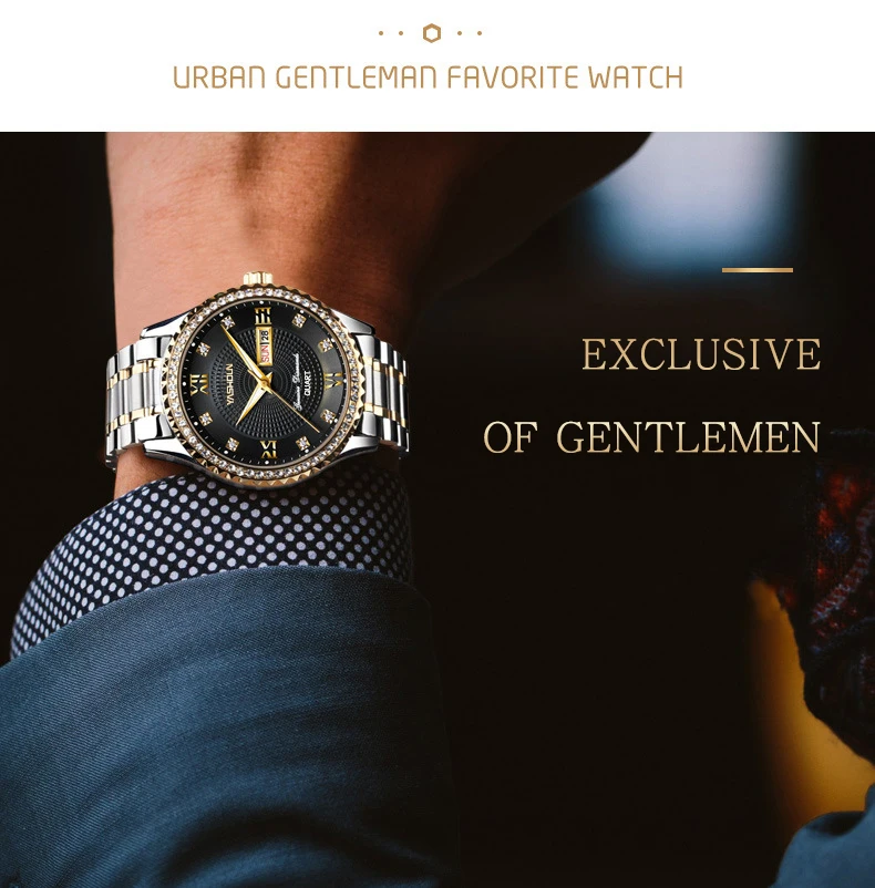 New Mens Watches Luxury Full Steel Golden Quartz Watch For Men Business Waterproof Diamond Original Japan Movement Wristwatch