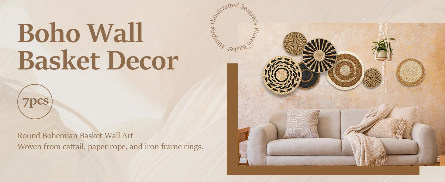 7-Piece Boho Woven Wall Basket Set