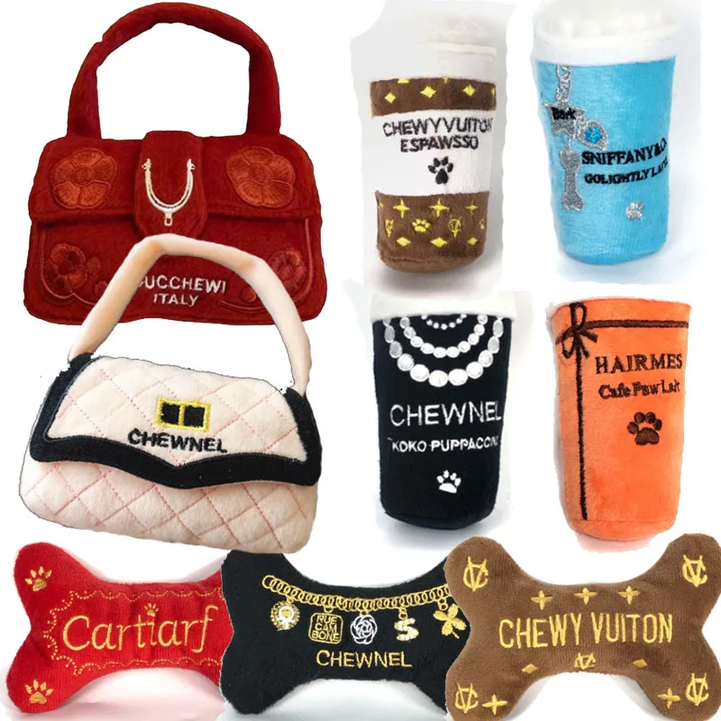 

INS Luxury Squeak Plush Toy for Dog, Bone Cup, Chew Toy, Unique Design, Luxury Brand, Fashion Design, Passion for Pet Supplies