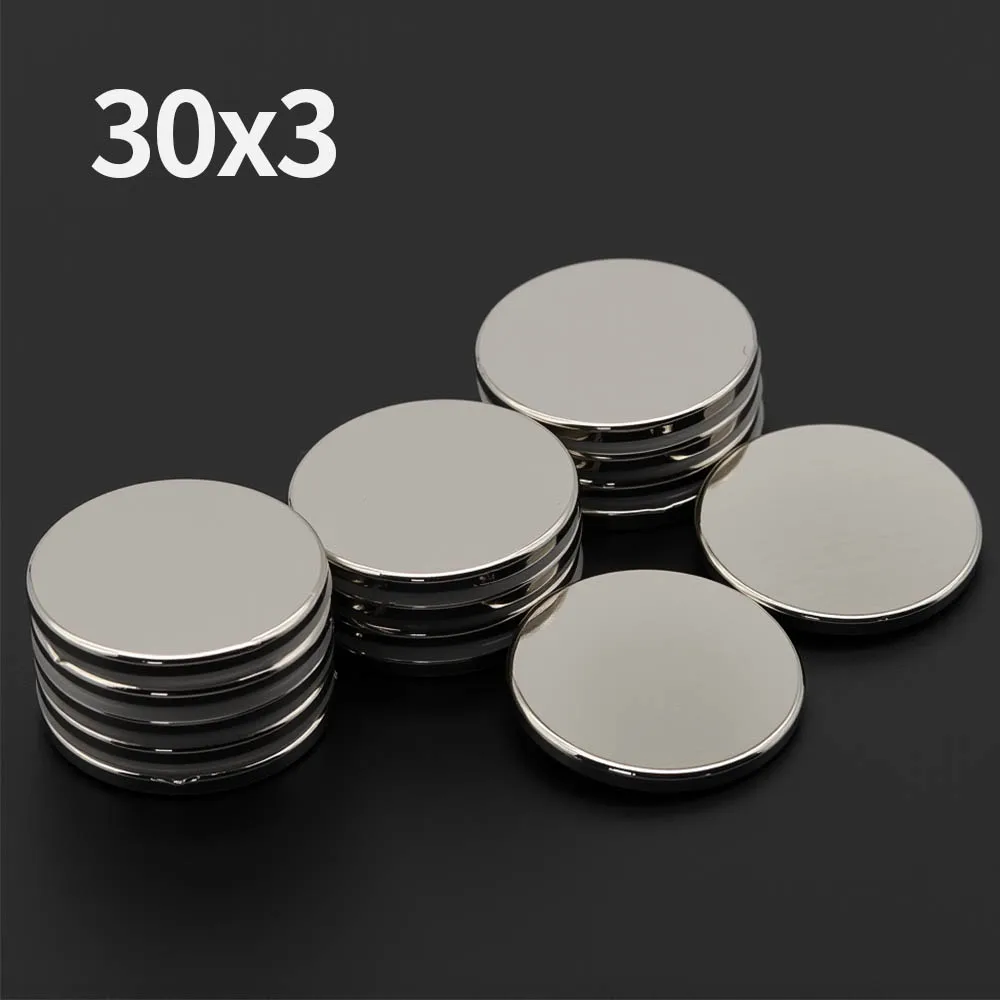 แม่เหล็กนีโอไดเมียมทรงกลมขนาด 30x3 มม. แรงสูง N35 NdFeB แม่เหล็กถาวร แรงดูดสูงพิเศษ สำหรับติดตู้เย็น งาน DIY 1