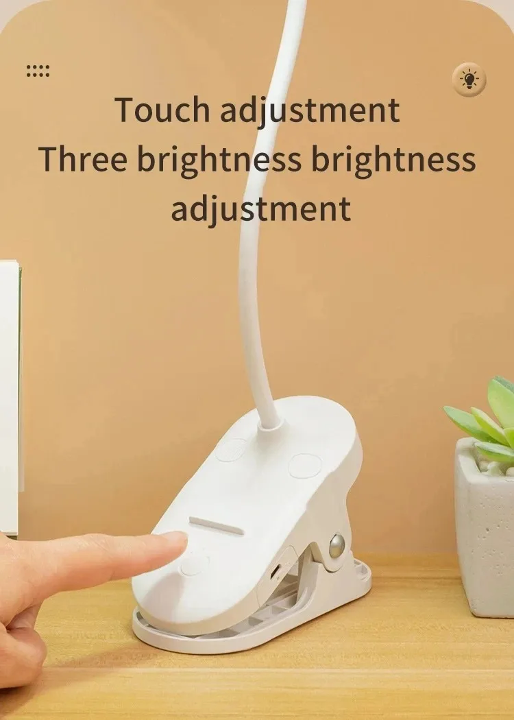 Led Table Lamp USB Rechargeable Night Light with Folding Clamp Study Stand Read Lamp Touch 3 Modes Dimming Eye Protection Light