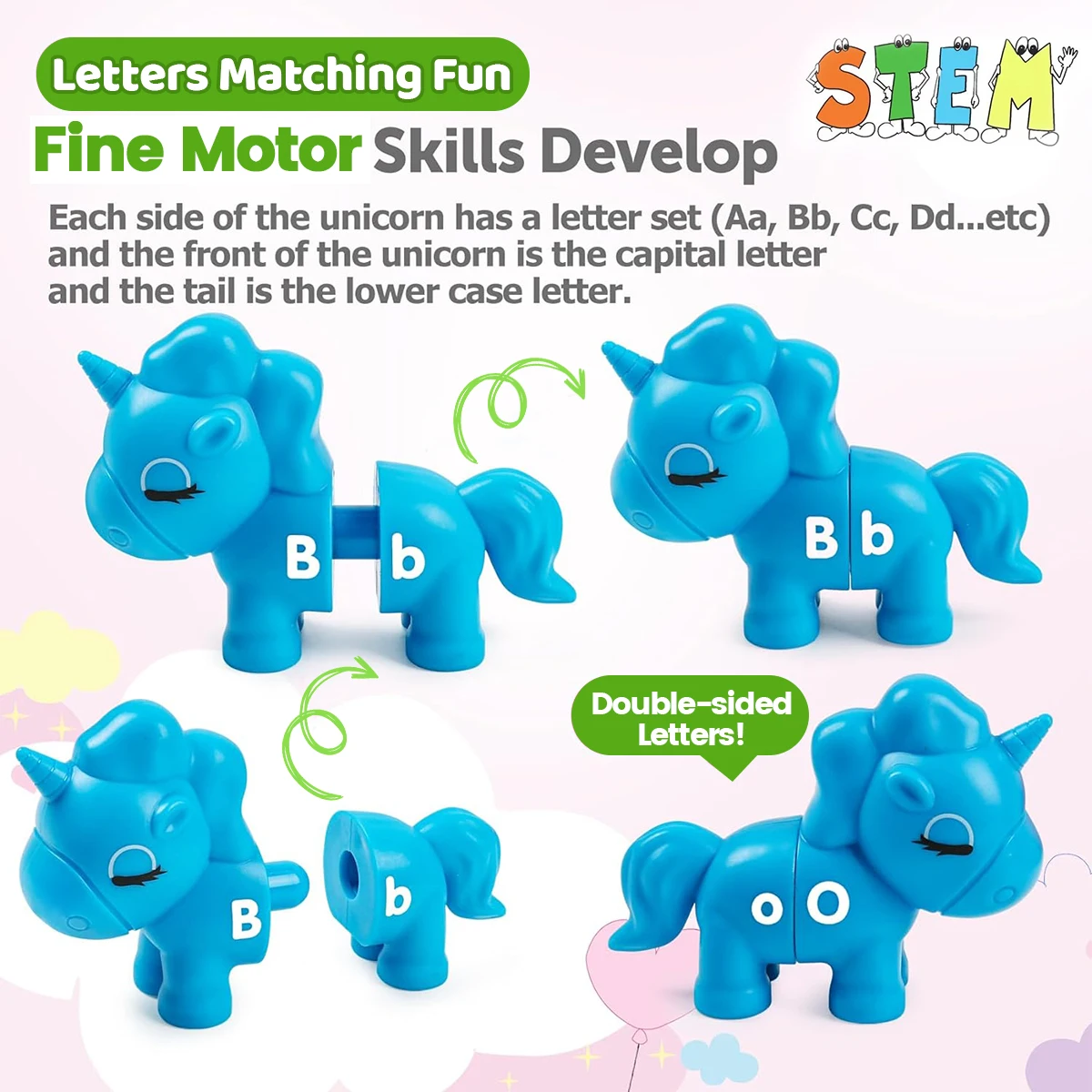 Unicorn Matching Learning Toy, Montessori Double-Sided Match Letter  Fine Preschool Educational Learning Toys for Kid Toddlers 5
