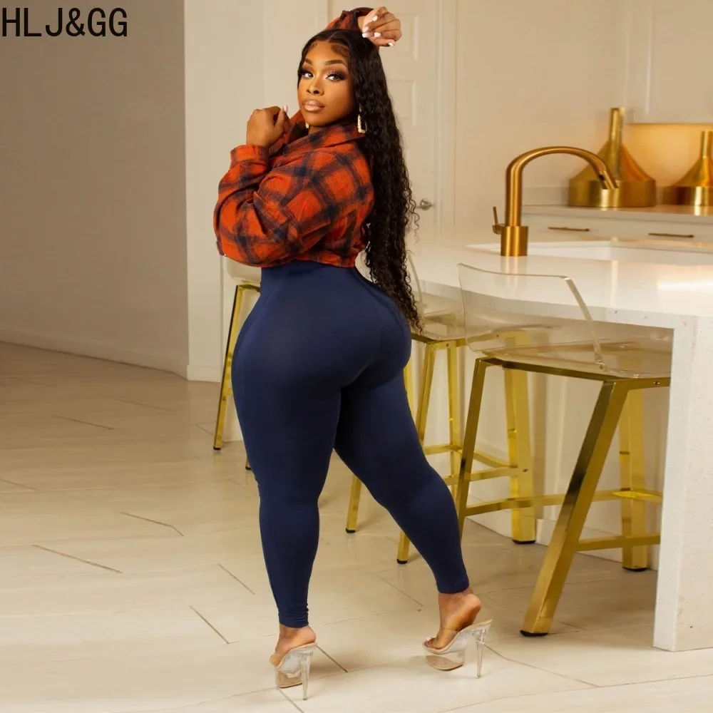 HLJ&GG Autumn Casual Plaid Print Crop Jackets Women Turndown Collar Long Sleeve Button Coats Fashion Female Slim Streetwear Tops