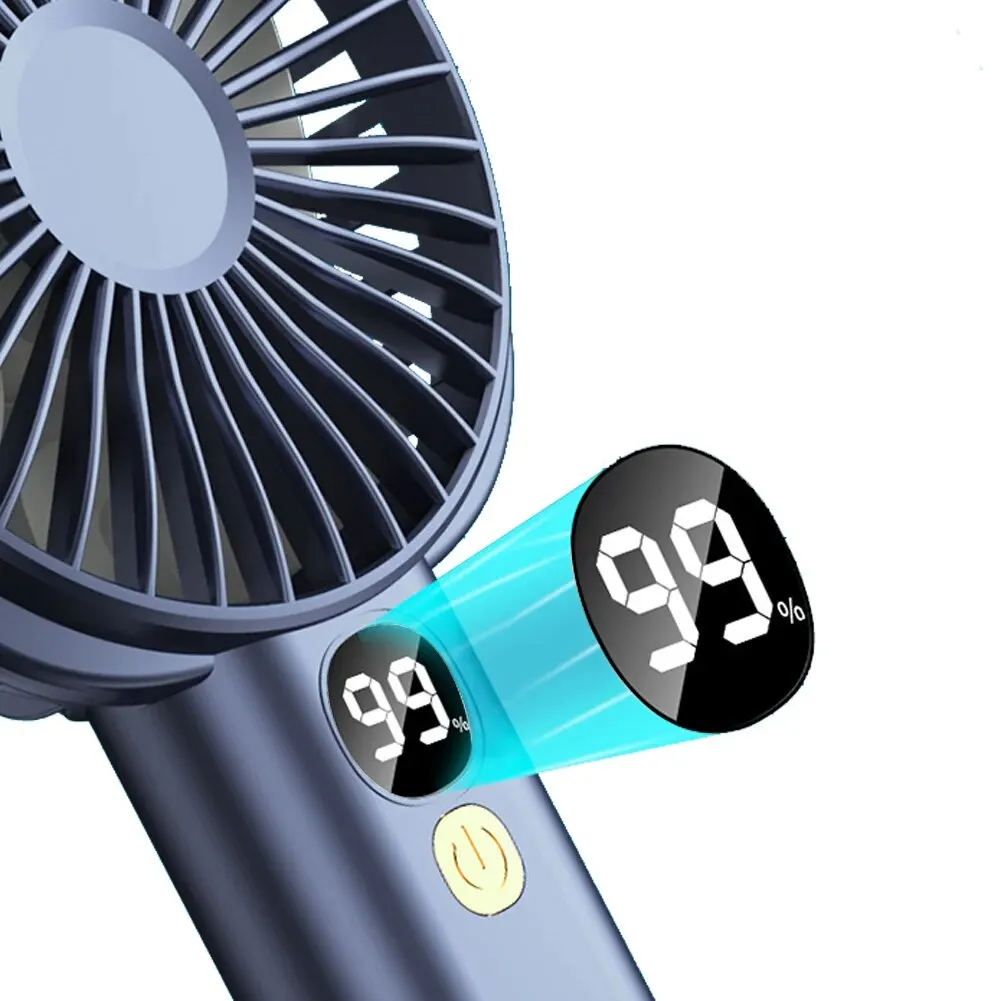 Mini Strong Wind Handheld Fan Digital Display Mini Desktop Air Cooler Fan USB Rechargeable 5 Speed Durable