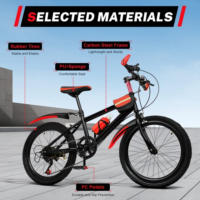 Vélo pour enfants de 20 pouces, pour garçons et filles âgés de 8 à 12 ans, vélo de montagne vtt, vélo de ville à 7 vitesses, GREB/ROUGE 1