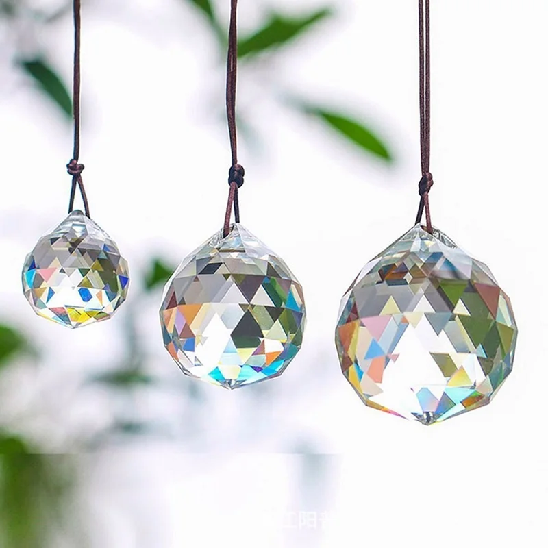 20mm/30mm/40mm Clear Crystal Faceted Balls Feng Shui Prism Hanging Pendant Sun Catcher For Chandelier Parts Home Wedding Decor 60mm round mandala crystal pendant prisms precision faceted glass chandelier crystal hanging suncatcher diy crafts home decor