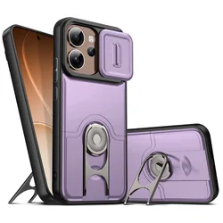 Slide Camera Lens Protector Kickstand Phone Case for OPPO A6 Pro 5G (Purple)