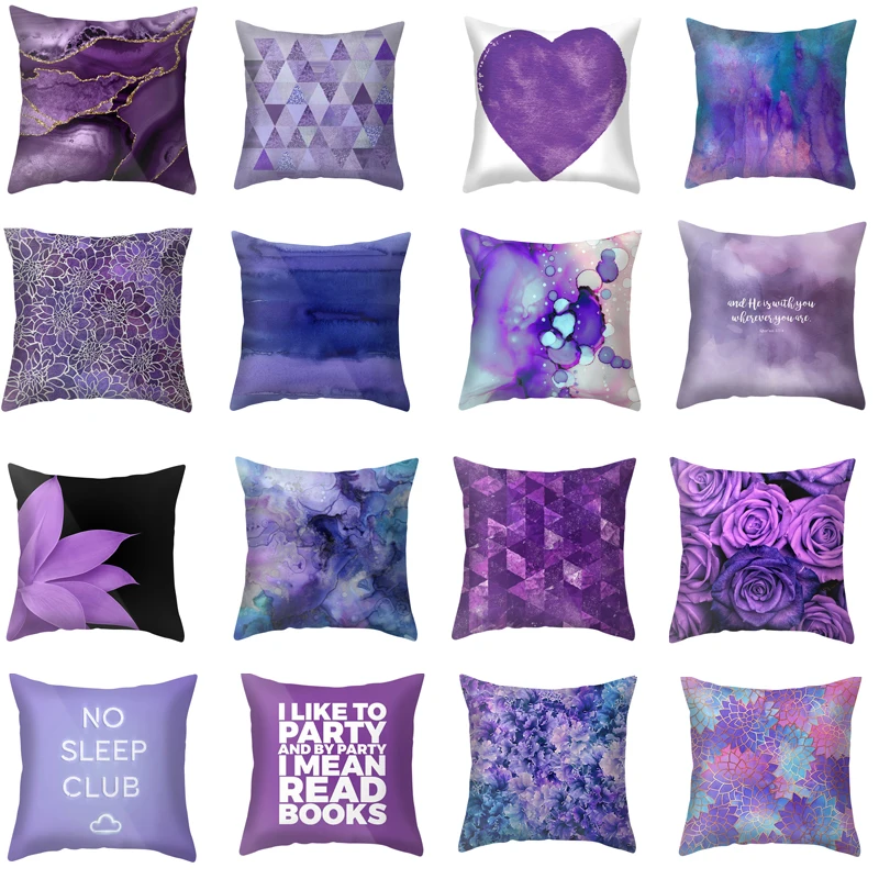 Abstract Blue and Purple Polyester Pillow Case Throw Pillow Home Office
