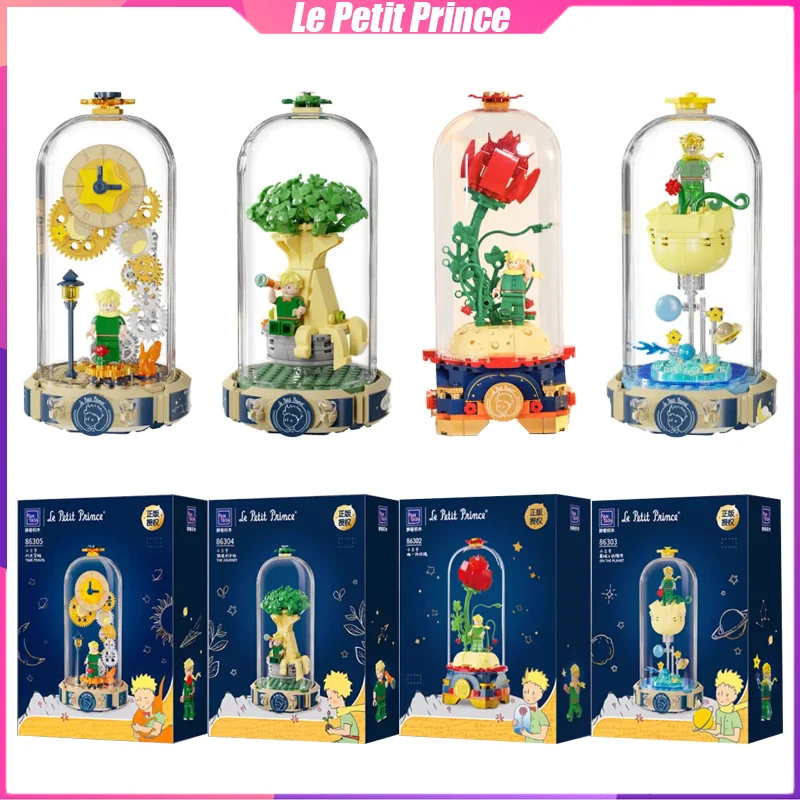 Bloques de construcción de Le Petit Prince, cubierta de polvo de Rosa eterna, rompecabezas de decoración de escritorio, modelo de ensamblaje, juguete, regalo de cumpleaños para niños