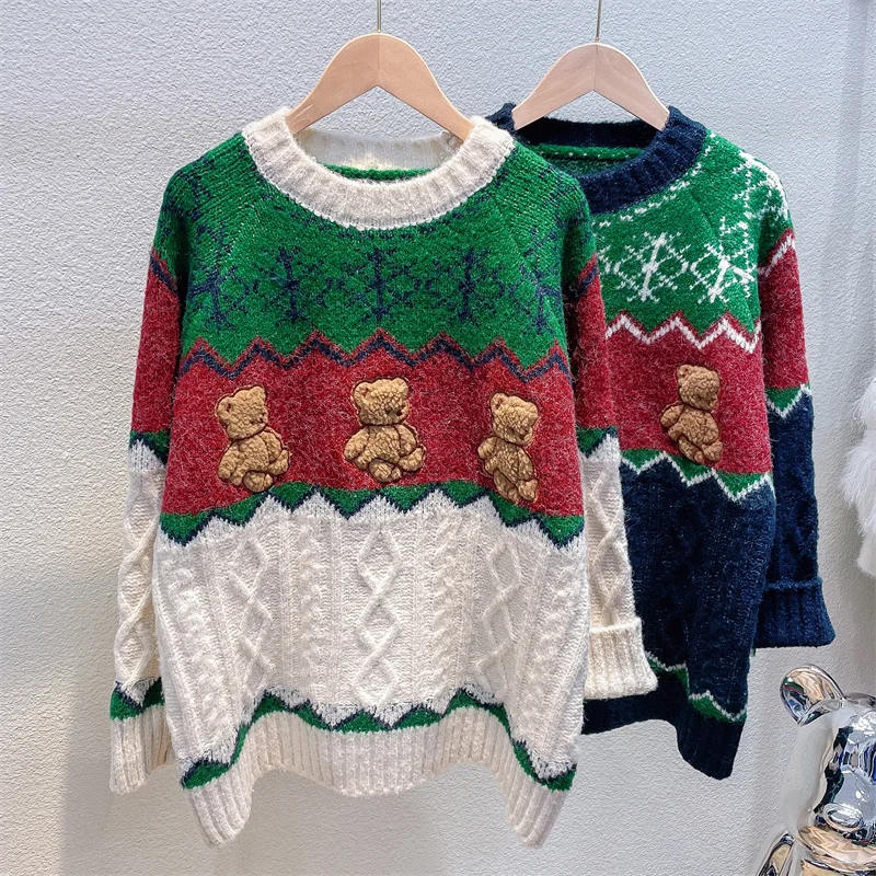 Korobov Harajuku Letter Knitted Women Pullovers 2022 New Spring O Neck