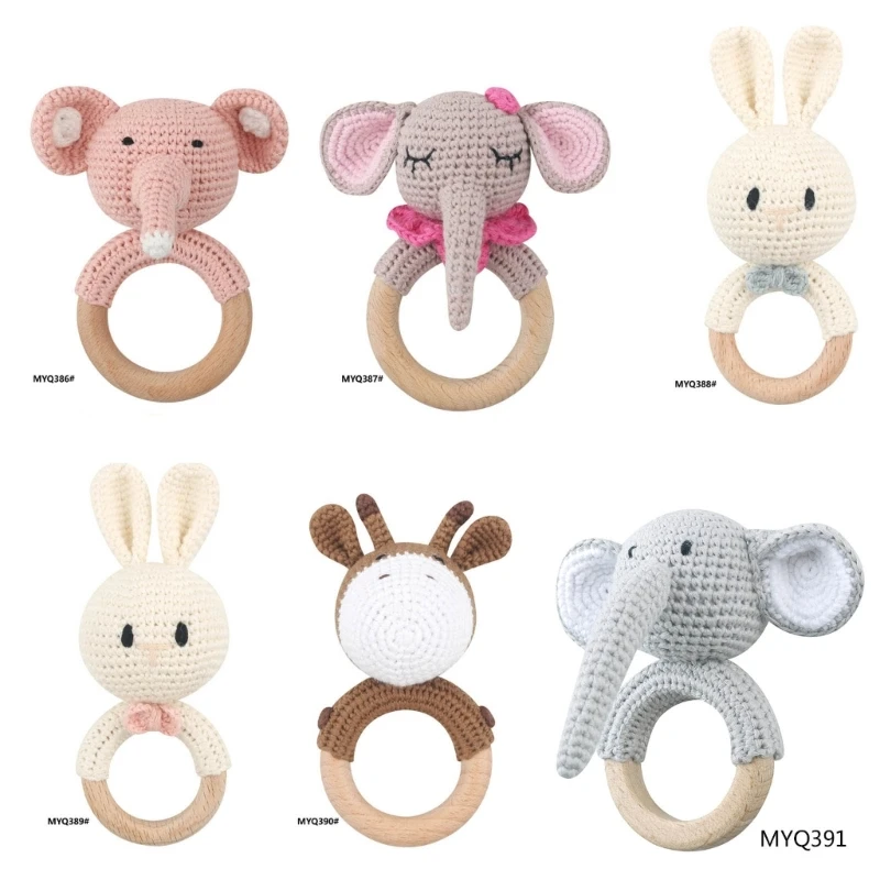 

Деревянная детская погремушка, вязаная крючком, игрушка ручной работы для новорожденных, ручка для раннего развития, подарок
