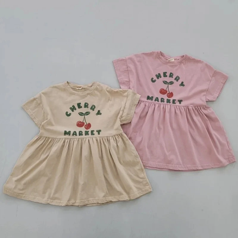 

Summer Baby Girl Short Sleeve Dress 1-6Yrs Kids Cherry Print Children A-line Cotton Clothing Dress Princess Causal Loose Dress