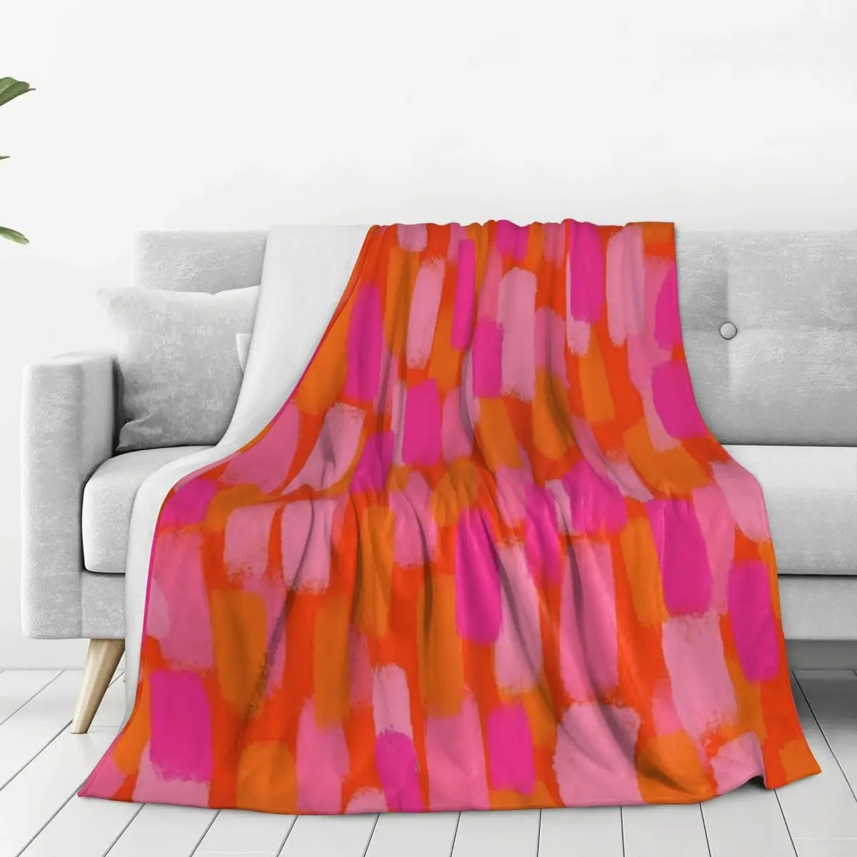 Abstract, Pink And Orange, Paint Brush Effect Blanket Fleece Multi-function Throw Blankets Blanket For Home Throws Bedspread 2