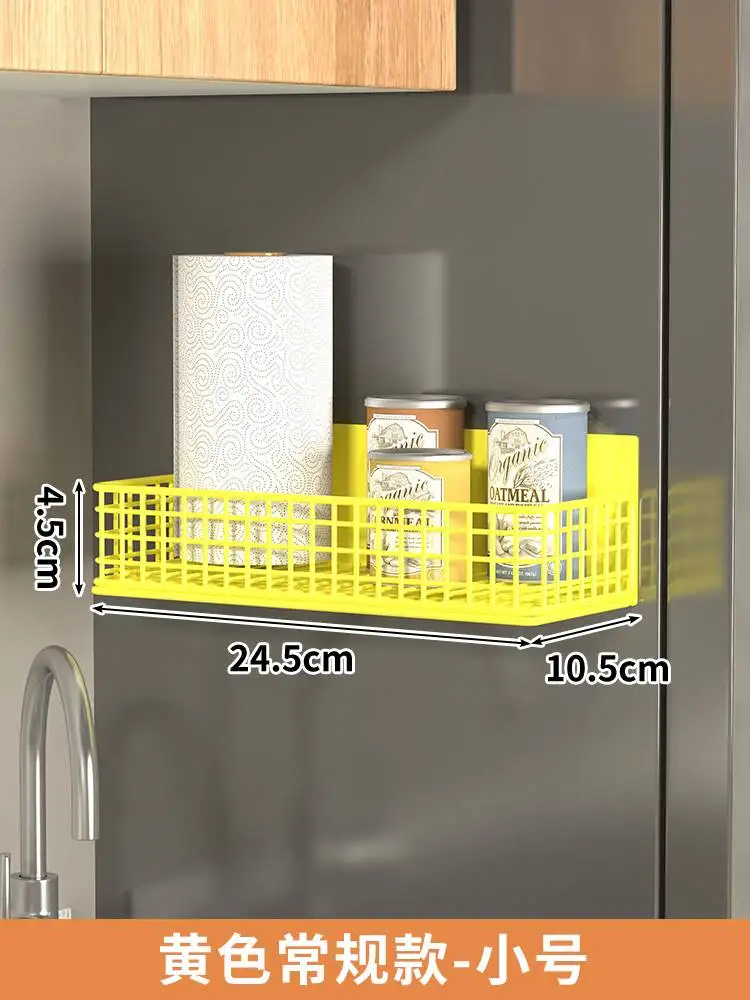 Estante de almacenamiento con succión magnética para refrigerador de cocina, bolsa de papel fresco, herramienta para pañuelos, sin perforaciones, costura lateral, estante de almacenamiento con film tr