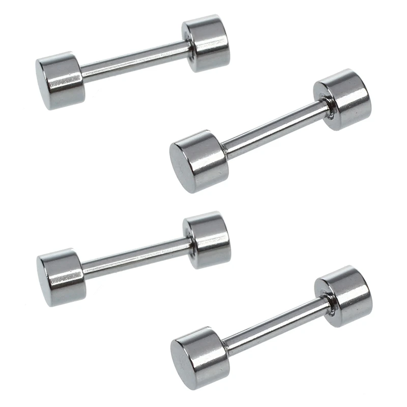 

2 Pair Of Men's Barbell Titanium Steel Ear Studs Earrings 3Mm Silver Color