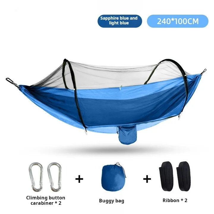 Automatic quickly open with mosquito net outdoor single nylon cloth camping jackstay mosquito net hammock anti-mosquito hammock