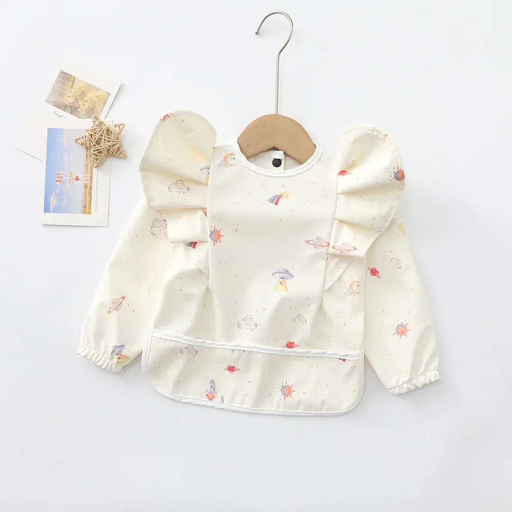 Baby Soft Waterproof Bib Little Boy Girl Painting Smock Child Meal Eating Apron with Long Sleeves Kid Adjustable Feeding Bibs 4