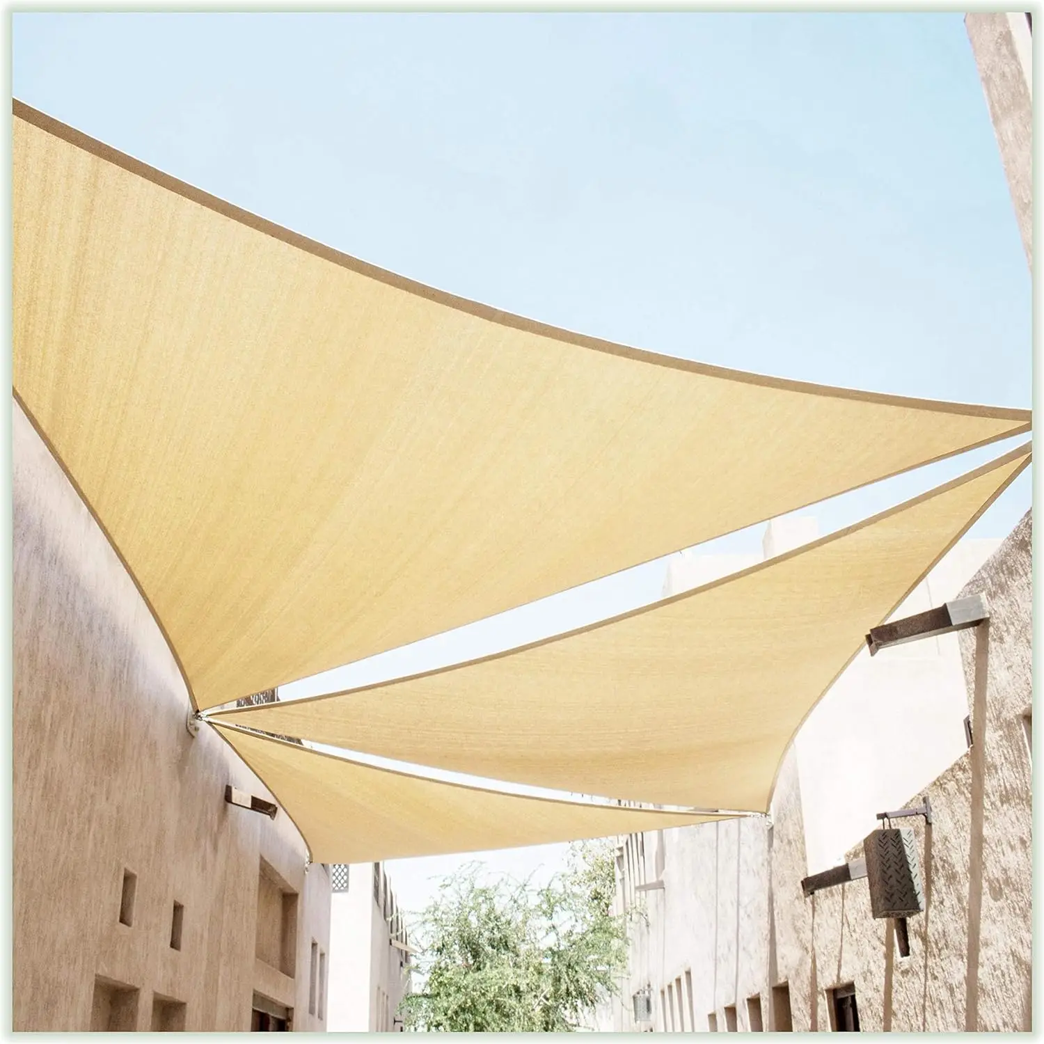 

x 24' x 33.9' Beige Sun Shade Sail Right Triangle CTSLRT24 - Canopy Mesh Fabric UV Block - Commercial Heavy Duty - 190 G