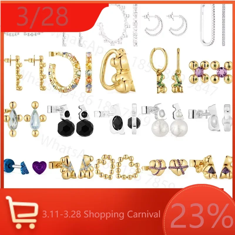 

Серьги женские из серебра 2024 пробы с испанским медведем, классические украшения на все случаи жизни, новая коллекция