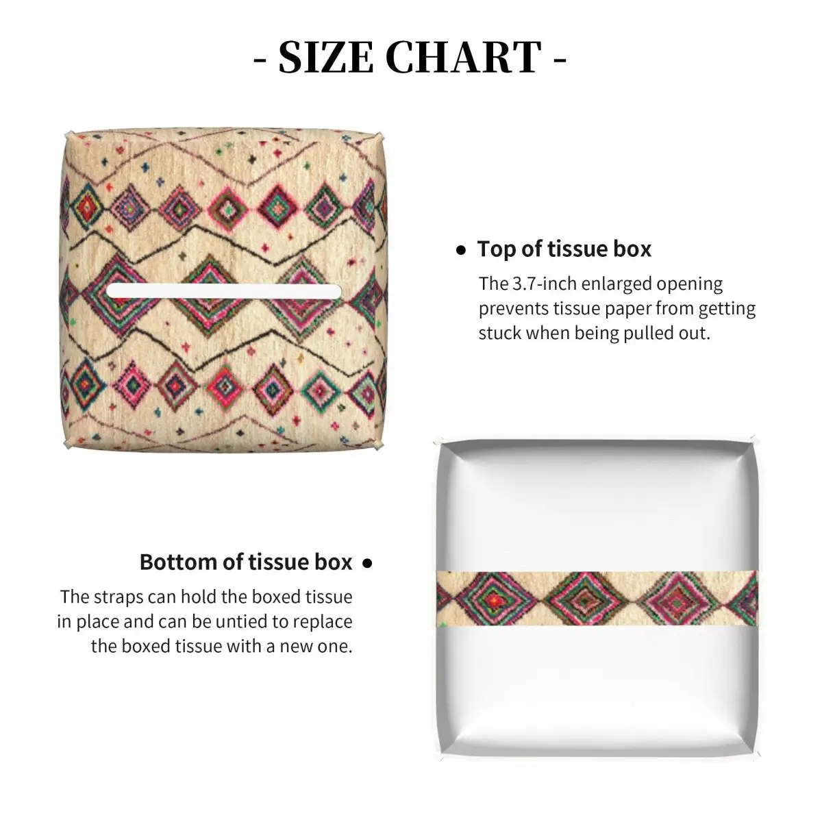 Custom Moroccan Berber Rug Boho Style Tissue Box Cover Square PU Leather Bohemian Geometric Facial Tissues Holder for Home 4