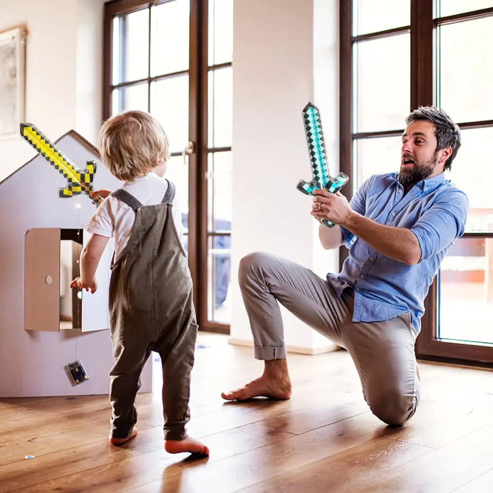 Inflatable Weapon Pixel Diamond Sword for Party Birthday Swimming Pool Cosplay Halloween Costume Accessories Kid Party cosplay sword cosplay prop cosplay toy