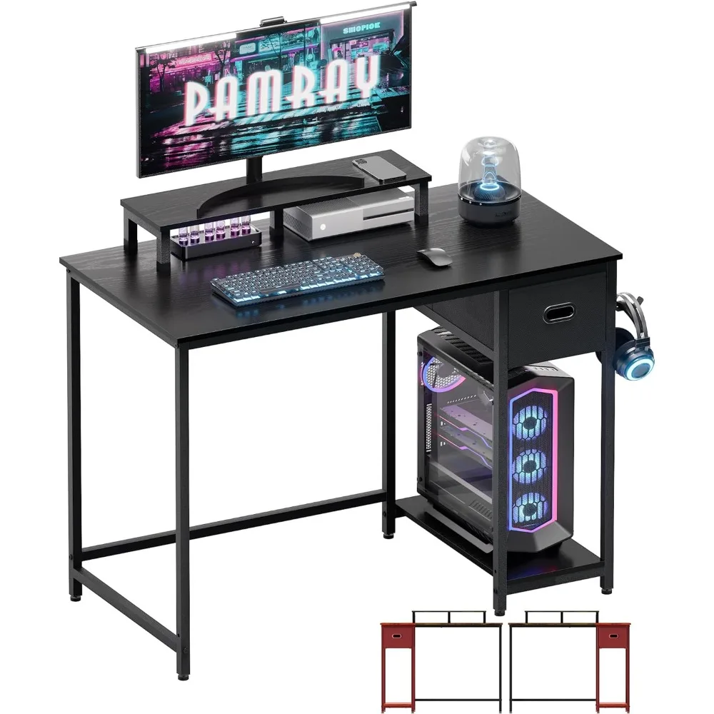 

Computer Desk with Monitor Stand Small Home Office Desks with Storage Drawer for Bedroom Study Table Writing and Work Desk, Mesa