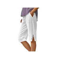 Casual Printed Knee-Length Short Pants for Women Summer Side Slit Button Five Pocket plus Size Cross-Border Shorts