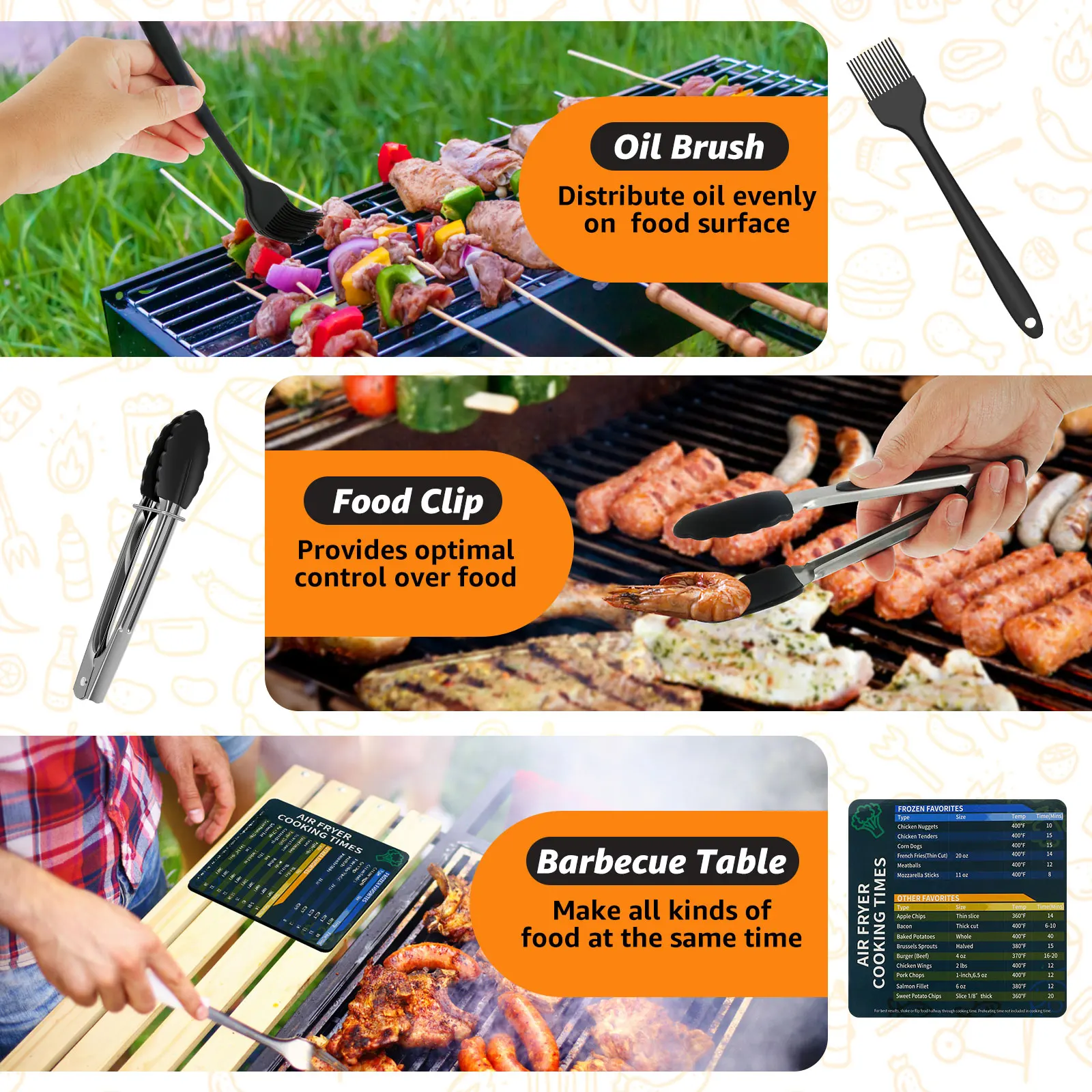 Air Fryer Accessories Set Reusable Air Fryer Silicone Mat Stainless Steel Air Fryer Rack with Barbecue Clip Silicone Brush 1 Set