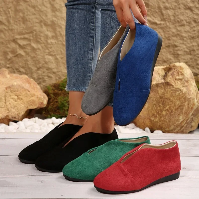 Neue flache Slip-on-Schuhe für Damen, Outdoor-Casual, genähte runde Zehen, weiche Sohle, leichte, einfarbige, flache Low-Top-Schuhe – Detail 33
