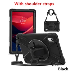 Enhanced 360° Rotating Rugged Tablet Stand Cover for TB330FU TB331FC (Black With Straps)