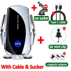 Sleek Wireless Car Phone Charger with 15W Fast Charging Capability (Silver with sucker)