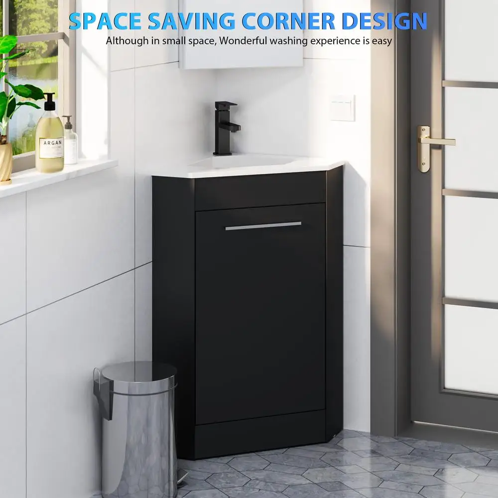 Corner Bathroom Vanity Sink Combo High Space Utilization Durable Construction Soft Closing System Easy to Clean  Included 5
