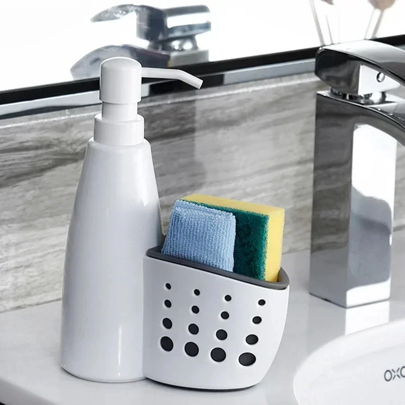 Fashionable Bathroom/Kitchen Soap Dispenser with Sponge Holder - Stylish, Functional & Space-Saving Design for Easy Cleaning