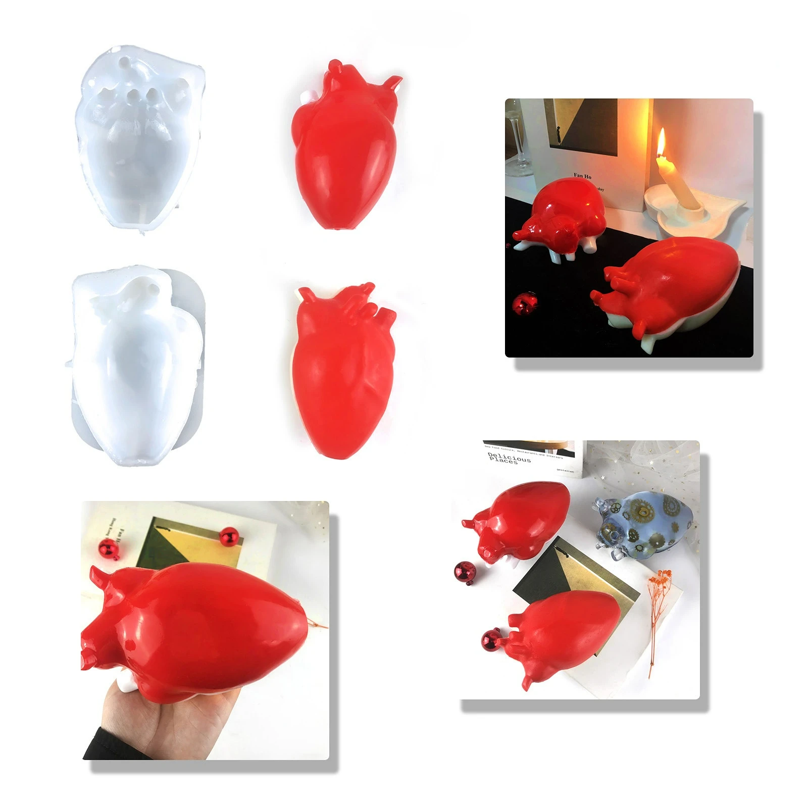 

Two Halves of The Heart Candle Mold DIY Plaster Ornaments Scented Candles 3D Three-dimensional Heart Candle Silicone Mold