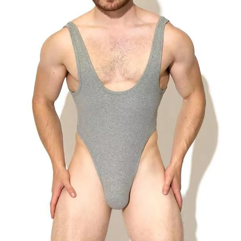 Men's Sexy Jumpsuit Solid Stretch One-Piece Underwear Camouflage Bodysuit Shaper Vest Wrestling Singlet Open Butt Rompers