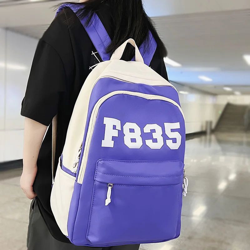 

Female Purple Nylon College Backpack Cool Lady Laptop Book Bag Women Cute Student Backpack Fashion Trendy Kawaii Girl School Bag