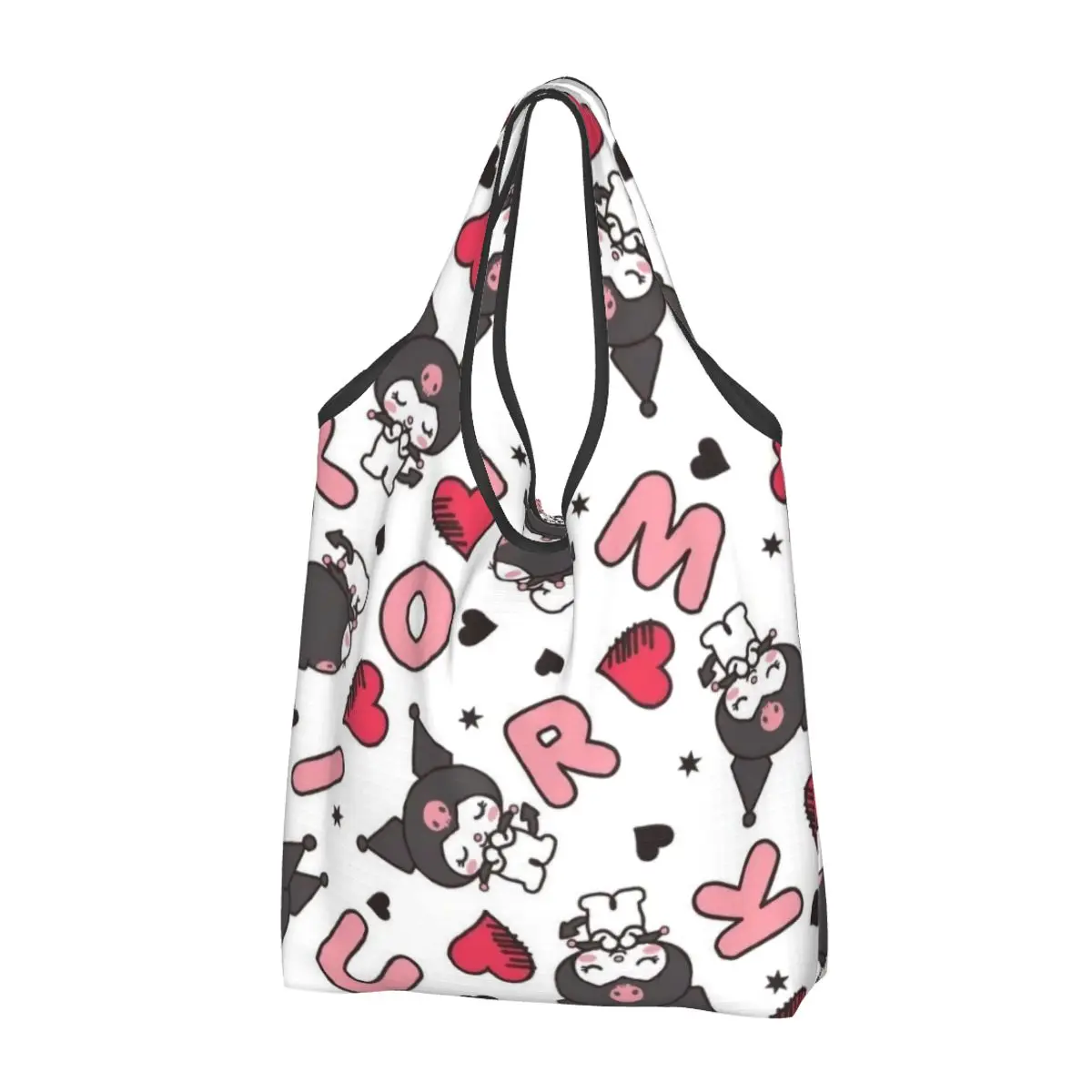 thumbnail image 1 of Bolsas de supermercado reutilizables grandes con dibujos animados de Sanrio Kuromi, reciclables, plegables, lavables e impermeables, 1 of 4