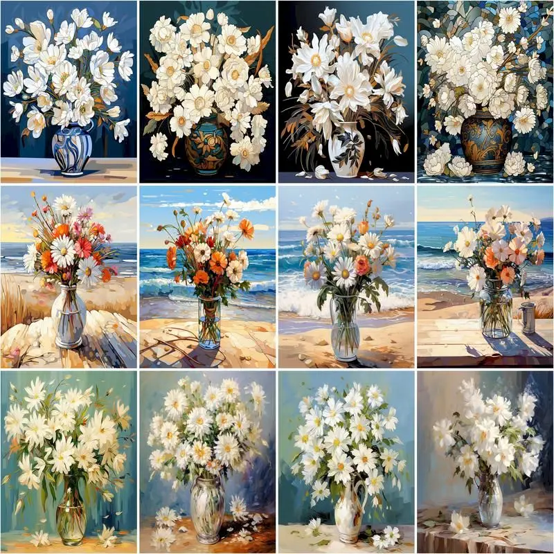 

CHENISTORY DIY Painting By Numbers Flower in Vase Picture HandPainted Oil Painting By Number Unique Gift Home Decor 40×50cm