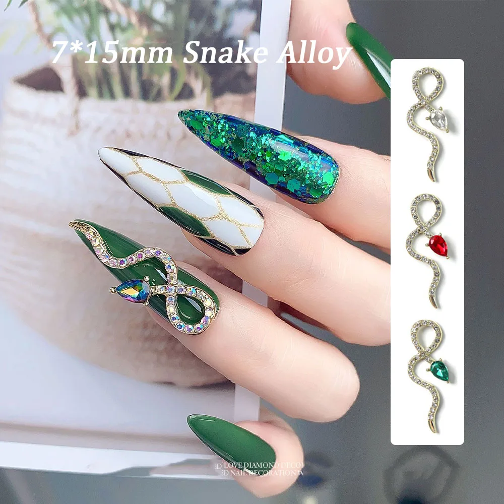 

Aggressive Snake: 50 S-size Snake Charming Alloy Serpentine Bend Full Diamonds Inlay Jewelry West Nail Tips Embellishment 7*15mm