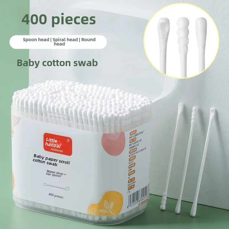 Baby Cotton Swabs Earwax Removal Nose Mucus Cleaner 400 Pieces Boxed Children Cotton Sticks Baby Clean Ear Nasal Debris