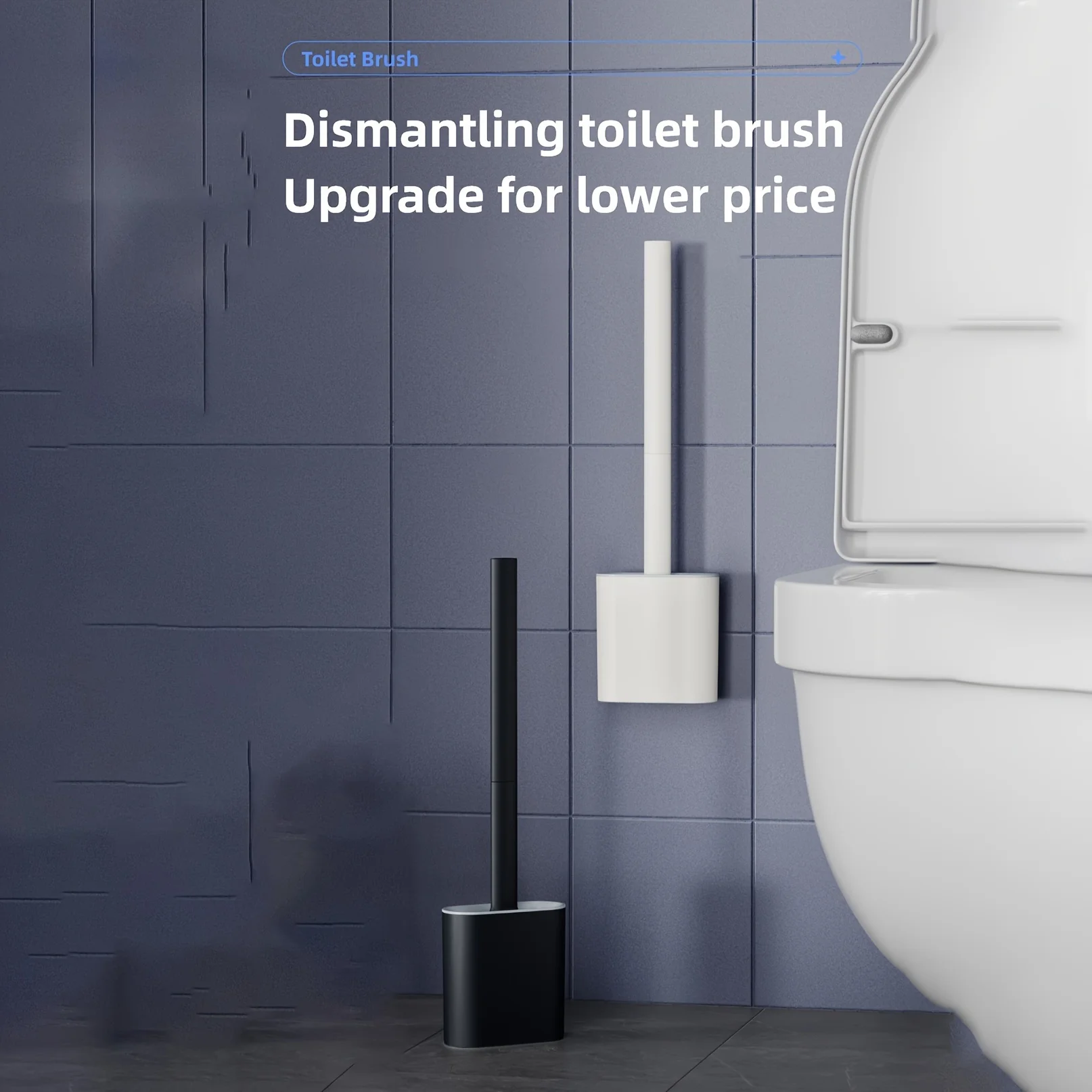 Silicone Toilet Brush Set with Removable Long Handle - Wall Mounted Household Cleaning Tool, Plastic, Reusable 4