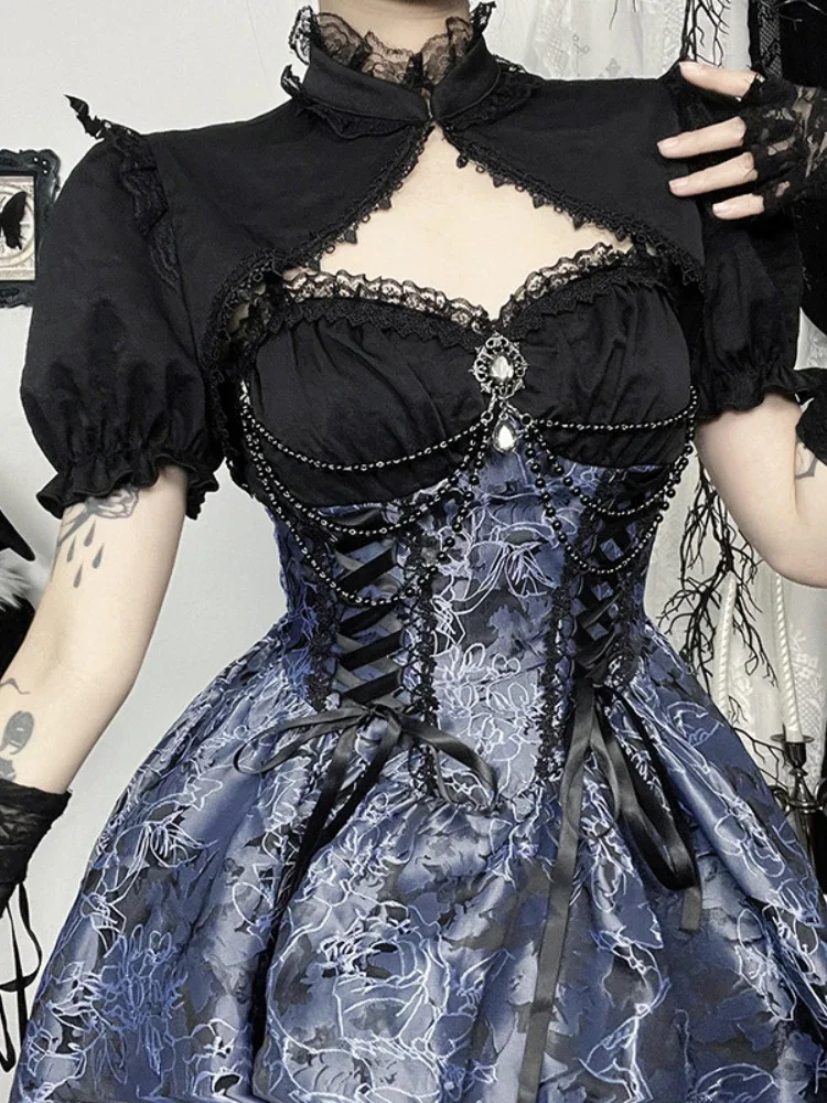 AltGoth Vintage Gothic Smock Women Palace Style Elegant Cute Lace Patchwork Puff Sleeve Crop Tops Aesthetic Fairy Indie Clothes